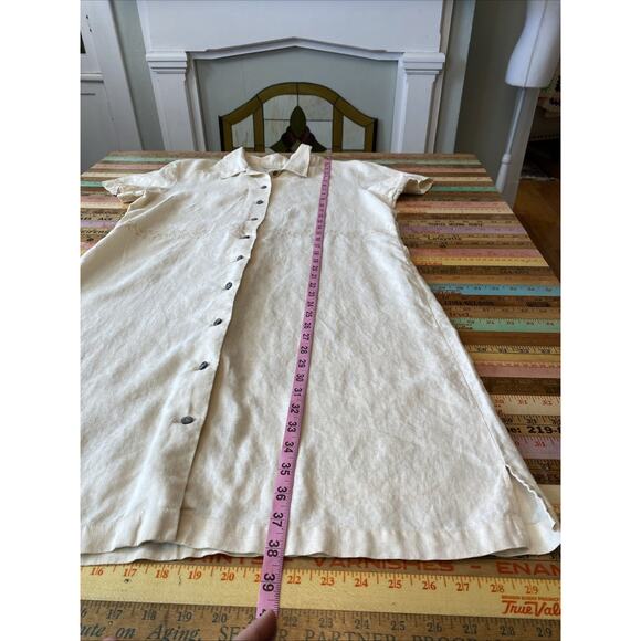 Vintage J. Jill M Embroidered Ivory Dress 100% Linen Floral Embroidered Button - Picture 14 of 16